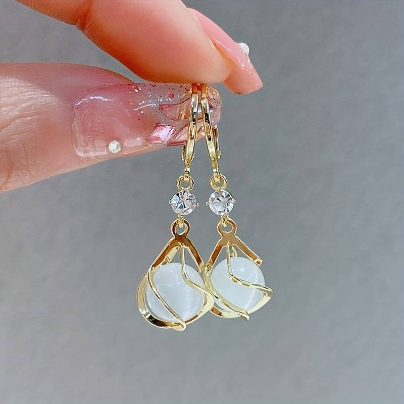 ÉCLAT™ — Pendientes Colgantes Oro con Ópalo Blanca