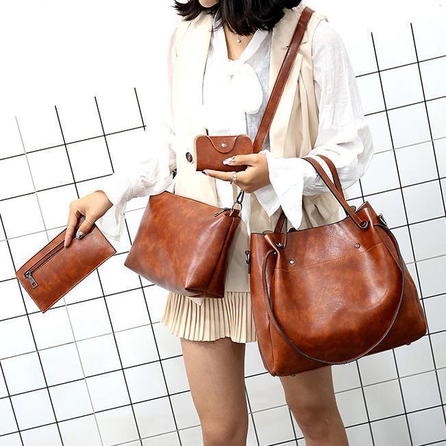 MEZTLI™ – Set Riley de 4 bolsos de cuero vegano vintage