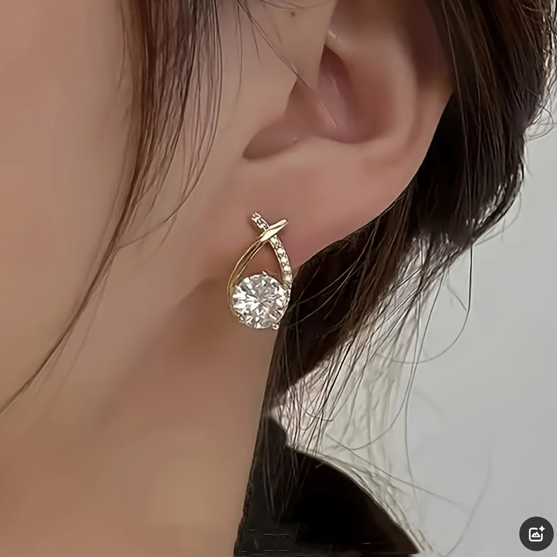 ÉCLAT™ — Pendientes Botón Cruz Dorada y Zirconios