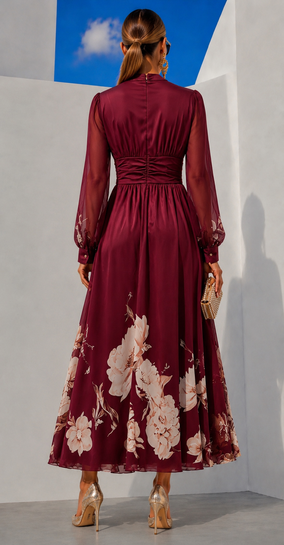Nueva™ | Vestido de gasa floral con cintura marcada