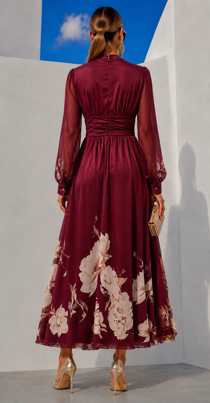 Nueva™ | Vestido de gasa floral con cintura marcada