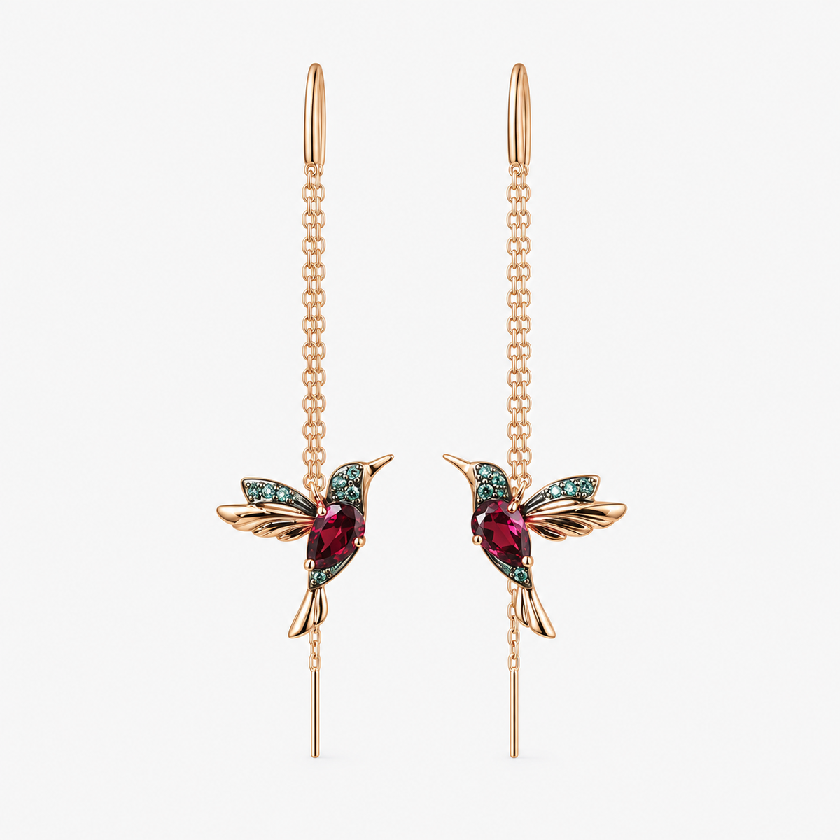 ÉCLAT™ — Pendientes Hilo Colibrí Oro y Cristales