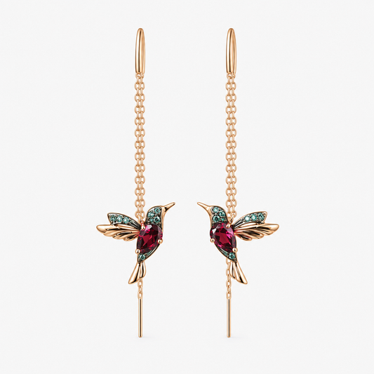 ÉCLAT™ — Pendientes Hilo Colibrí Oro y Cristales
