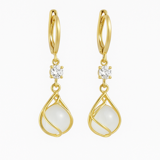 ÉCLAT™ — Pendientes Colgantes Oro con Ópalo Blanca