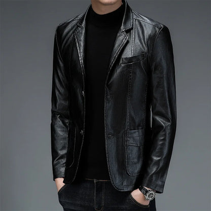 Blazer de piel sintética slim negro