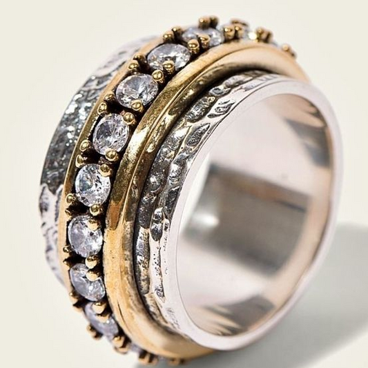 Anillo de Oro y Plata con Piedras de Circonio Vintage