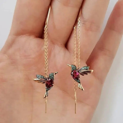 ÉCLAT™ — Pendientes Hilo Colibrí Oro y Cristales